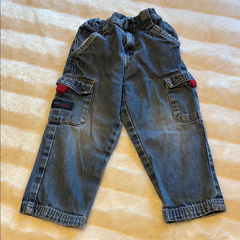 Kids Denim Cargo Pants with Red Accents